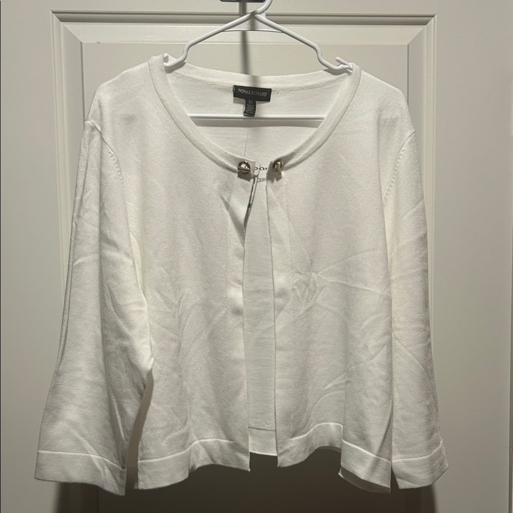 Nina Leonard White Sweater with Gold Accents